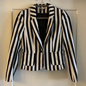 H&M Black and white stripe one button blazer